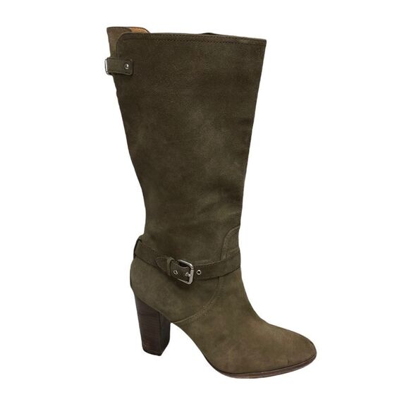 COACH Suede Beverly Tall Boots Buckle Green 9 - Picture 1 of 9